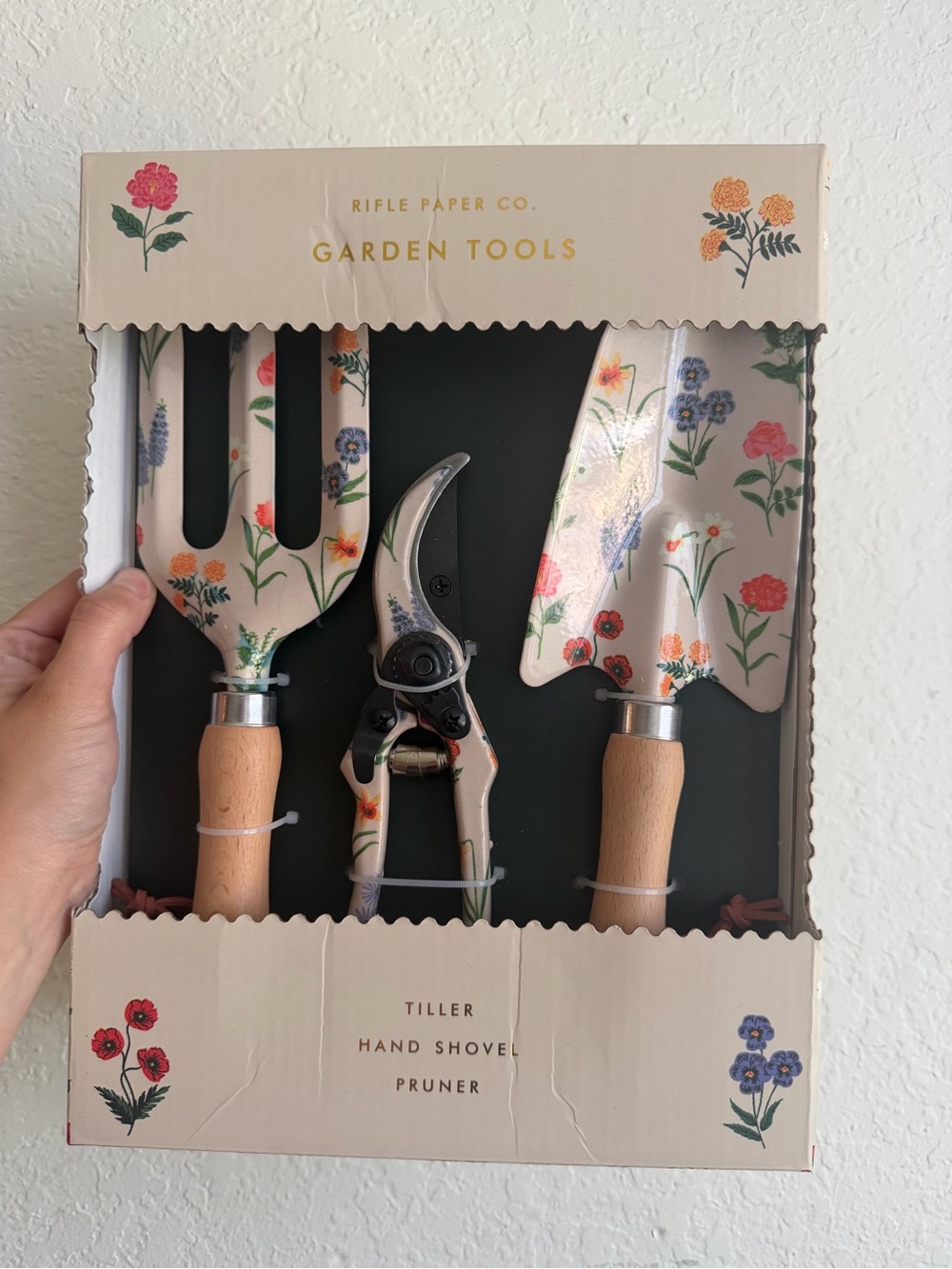 Rifle Paper Co. Floral Garden Tool Set - Cream with Pink, Blue & Green Accents